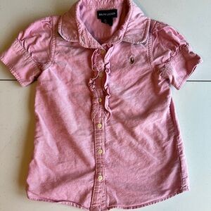 Ralph Lauren Pink Ruffle Puff Sleeve Button Kids Shirt